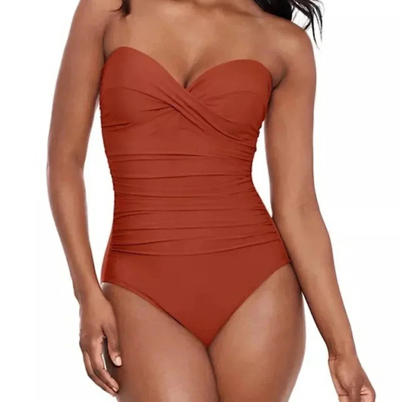 MIRACLESUIT Red Rock Solid Madrid Strapless One Piece - Picture 1 of 13
